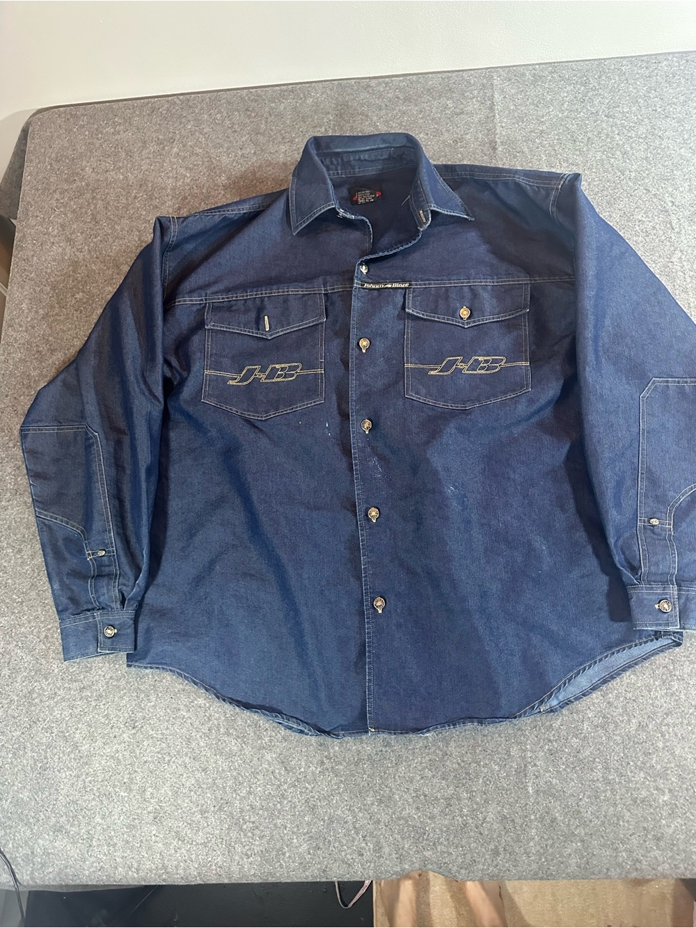 Vintage Johnny Blaze Blue Denim Button-Down Work Shirt